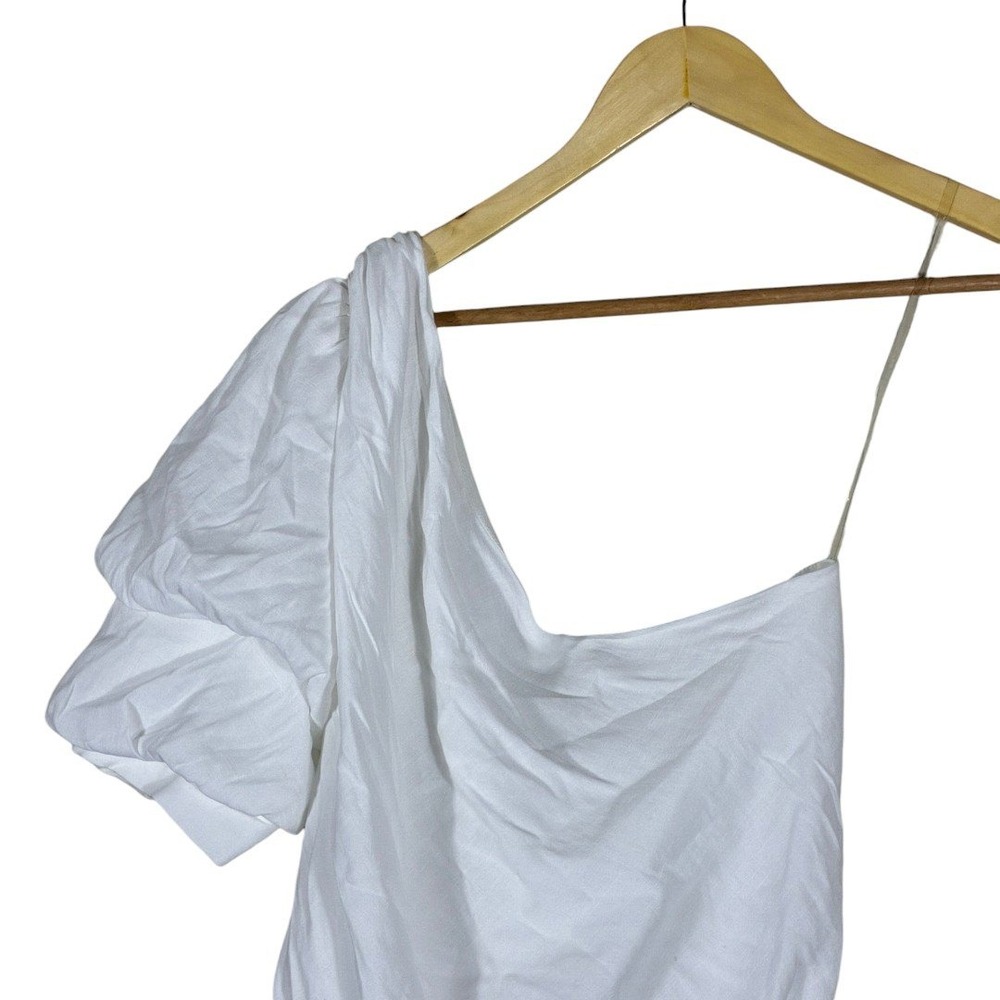 Do+Be One Shoulder Puff Sleeve Solid Crop Top Whi… - image 2